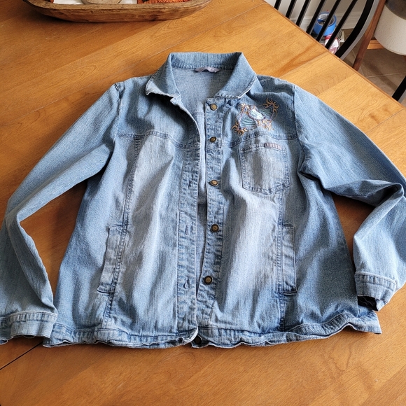 Simon Chang Women's Jean Shirt with Embroidery. Size 14 imo - Picture 2 of 8